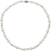 Imperial Sterling Silver Cultured Pearl Necklace with Crystal and Diamond Cut Beads