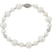Imperial Sterling Silver Cultured Pearl Bracelet with Crystal and Diamond Cut Beads