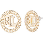 Lauren Ralph Lauren Gold Tone Logo Coin Stud Earrings