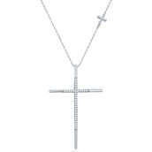 10K White Gold 1/4 CTW Large and Small Double Cross Necklace