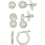 Napier Silvertone and Pearl 3 pc. Earrings Set