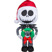 Disney Holiday Greeter Jack Skellington with Santa Hat and Monster Wreath