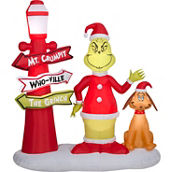 Dr. Seuss Christmas Inflatable Grinch and Max with Lamp Post