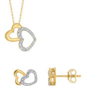 14K Gold Over Sterling Silver 1/4 CTW Heart Earring and Pendant Box Set