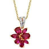18K Yellow Gold Ruby White Sapphire Flower Necklace