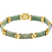 18K Yellow Gold Over Sterling Silver with Genuine Green Jade Bracelet