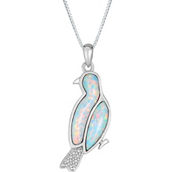 Sterling Silver Created Opal and Diamond Parrot Pendant