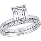 Sofia B. 10K White Gold Lab Created White Sapphire Emerald Cut Bridal Ring Set
