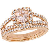 Sofia B. 14K Rose Gold Morganite 5/8 CTW Diamond Halo Split Shank Bridal Ring Set
