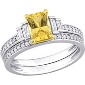 Sofia B. 14K White Gold Yellow Sapphire 1/2 CTW Diamond 5 Stone Bridal Ring Set