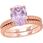 14K Rose Gold Pink Amethyst Solitaire Twist Bridal Ring Set
