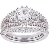 Sofia B. 10K White Gold Created Sapphire and 4/5 CTW Diamond Halo Bridal Ring Set