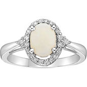 10K White Gold 8X6 Oval and Opal 0.20 CTW Diamond Ring