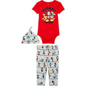Disney Infant Boys Mickey & Friends Bodysuit Pants Hats 3 pc. Set