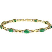 10K Yellow Gold Over Sterling Silver Simulated Emerald and Diamond Accent Bracelet
