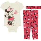 Disney Infant Girls Minnie Mouse Bodysuit, Leggings and Headband 3 pc. Set