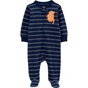 Carter's Infant Boys Navy Stripe Dinosaur Two Way Zip Cotton Sleep and  Play