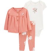 Carter's Infant Girls Pink Floral Cardigan, Bodysuit and Pants 3 pc. Set