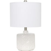 Lalia Home 19 in. Floral Textured Bedside Table Lamp with White Fabric Shade
