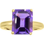 10K Yellow Gold Emerald Cut Amethyst Solitaire Ring Size 7
