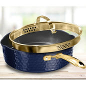 Granite Stone Forged Hammered Deep Saute Pan with Lid 4 qt., Blue
