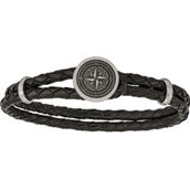 Chisel 8.5 in. Stainless Steel Brushed Lasered Compass Black Leather Bracelet