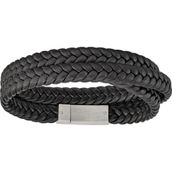 Chisel Stainless Steel Brushed Black Leather Braided Wrap Bracelet 23 in.