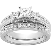 14K White Gold 1 CTW Princess Cut Colorless Diamond Bridal Set, Size 7