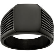 Chisel Stainless Steel Polished Black Ion Plated Signet Ring