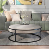 Furniture of America Olive 39 in. Round Gray Cocktail Table Ottoman