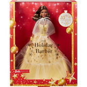 Mattel 2023 Holiday Barbie Doll, Golden Gown & Dark Brown Hair