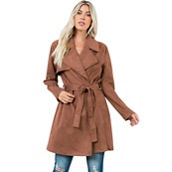 Jade & Ivory Suede Like Belted Trench Coat