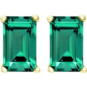 14K Yellow Gold Emerald Cut Emerald Stud Earrings
