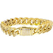 Inox Stainless Steel Gold Plated Miami Cuban Chain Bracelet with CZ