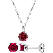 Sofia B. Sterling Silver Created Ruby Solitaire Necklace and Earrings