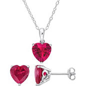 Sofia B. Sterling Silver Heart Created Ruby Solitaire Necklace and Earrings