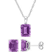 Sofia B. Sterling Silver Amethyst Solitaire Necklace and Stud Earrings
