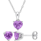 Sofia B. Sterling Silver Amethyst Solitaire Necklace and Earrings with Heart Design