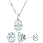 Sofia B. Sterling Silver Oval Aquamarine Solitaire Necklace and Earrings 2 pc. Set