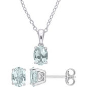 Sofia B. Sterling Silver Oval Aquamarine Solitaire Necklace and Earrings 2 pc. Set