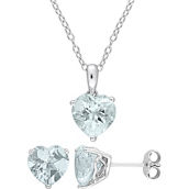 Sofia B. Sterling Silver Heart Aquamarine Solitaire Necklace and Earrings 2 pc. Set