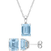 Sofia B. Sterling Silver Emerald Blue Topaz Solitaire Pendant and Earring 2 pc. Set