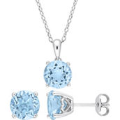 Sofia B. Sterling Silver Blue Topaz Solitaire Pendant and Stud Earring 2 pc. Set