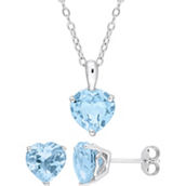 Sofia B. Sterling Silver Heart Blue Topaz Solitaire Pendant and Earring 2 pc. Set
