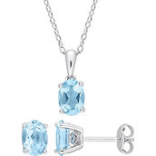 Sofia B. Sterling Silver Oval Blue Topaz Solitaire Pendant and Earring 2 pc. Set