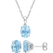 Sofia B. Sterling Silver Oval Blue Topaz Solitaire Necklace and Earrings