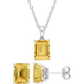 Sofia B. Sterling Silver Emerald Cut Citrine Solitaire Necklace and Earrings