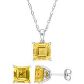 Sofia B. Sterling Silver Princess Cut Citrine Solitaire Necklace and Earrings