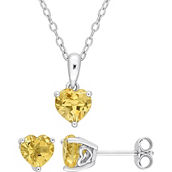 Sofia B. Heart-Shape Citrine Solitaire Sterling Silver Necklace and Earrings Set