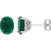Sofia B. Sterling Silver Oval Created Emerald Stud Earrings with Heart Design